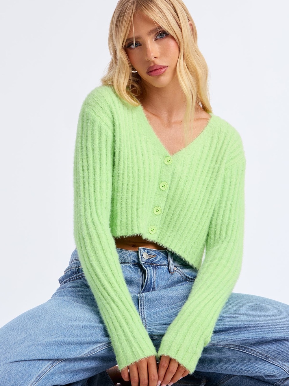 Fashion Nova • Lime NWT Make it Fun Fuzzy Cardigan Sweater